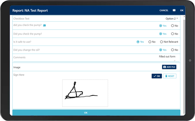 ExpandIT Field Service report screen on tablet